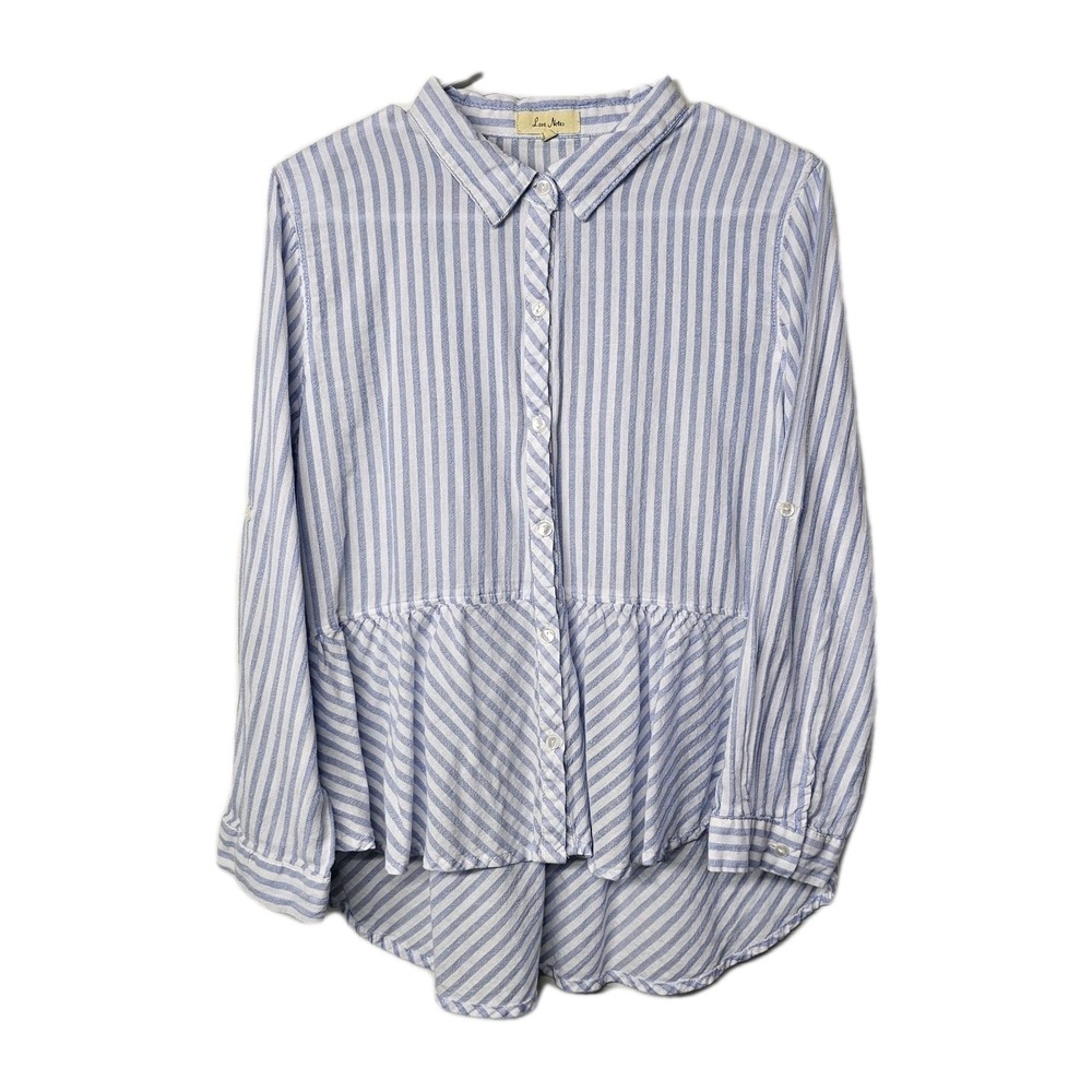 Love Notes Button Up Shirt Women XL Striped with Peplum & Roll Tab Sleeves